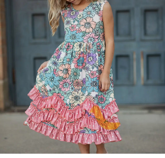Pastel Floral Ruffle Dress